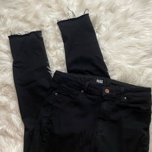 Paige Hoxton Skinny Women's Ankle Jeans Size 28 Black Stretch Denim Raw Hem